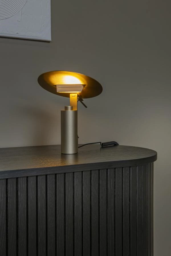 Lucide Premium FITS - Lampe de table - Ø 20 cm - LED - 1x7W 3000K - Or Mat / Laiton - ambiance 1